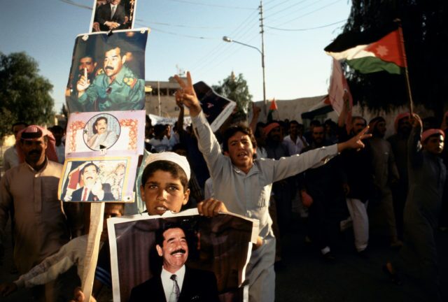 anti-america pro-saddam hussein demonstrations in mann, jordan, during the gulf crisis. Image shot 1990. Exact date unknown.