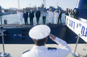 A ceremony for the INS Rahav featuring Israeli military leaders and crew of the submarine. (Photo: Photo: LTC. Peter Lerner)