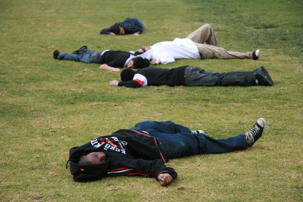 Student protesters stage a 'die in' at University of California, Riverside. (Photo: Scott Denny)