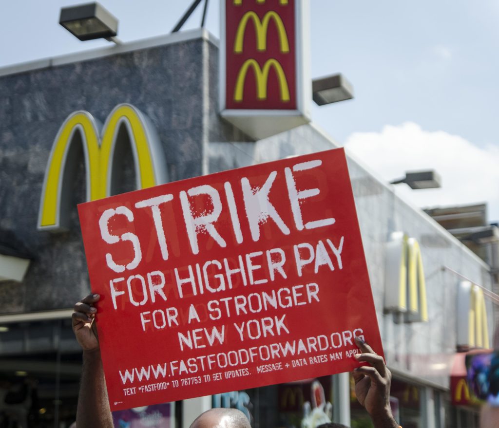 A protester outside a McDonald's in New York City. (Photo: Annette Bernhardt)