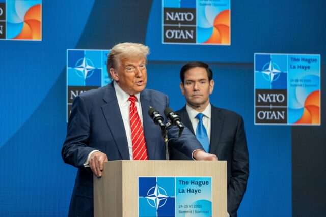 June 25, 2025, The Hague, South Holland, Netherlands: On June 25, 2025, following the Head of States' meeting of the North Atlantic Council, US President DONALD TRUMP, joined by Secretary of State MARCO RUBIO and Secretary of Defense PETE HEGSETH, held a
