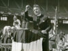 Father Coughlin addresses a rally at a stadium in Cleveland, Ohio, in 1936.